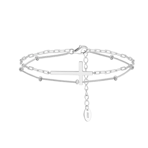 925 Sterling Silver Minimalist Double Layer Cross Bracelet For Women Simple Adjustable Chain Jewelry Daily Accessory Gift