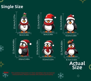 Detailed size specifications for Christmas penguin wall decals with precise measurements
