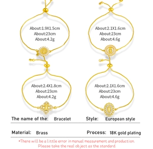 Detailed technical drawing of 18K gold plated Virgin Mary and religious charms bracelets