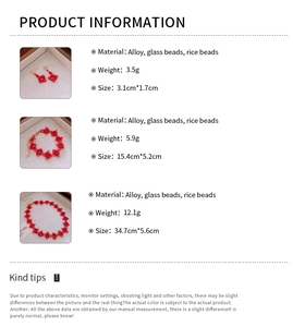 Spécifications détaillées de taille et poids pour l'ensemble de bijoux en perles