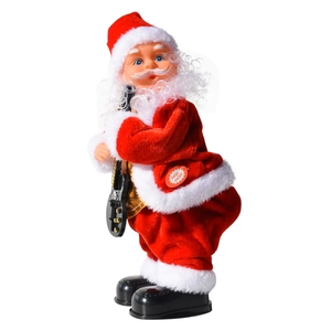 Babbo Natale elettrico danzante con chitarra e musica per decorazioni natalizie su bianco