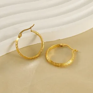 Vintage Hoop Earrings Stainless Steel 18K Gold Plated Greek Key Pattern Geometric Fashion Jewelry For Women