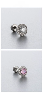 Detailed view of titanium steel zircon stud earrings with secure screw-back closure
