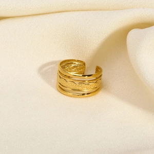 Bague ajustable en acier inoxydable doré de style vintage français à texture tissée