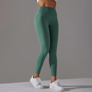 Leggings de yoga taille haute vert foncé avec coupe sans couture et tissu mat extensible