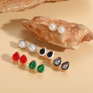 Elegant teardrop French vintage earrings with pearls and colorful zircon stones