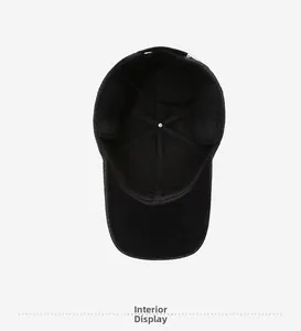 Detail view of the black baseball cap showing the warm fleece lining and ear flaps