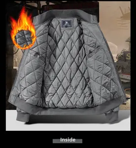 Detail of grey men's flight jacket showing diamond-quilted lining and inside structure