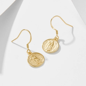 Vintage 925 sterling silver gold plated Virgin Mary coin earrings for women