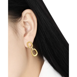 Minimalist S925 silver double hoop earrings with gold plating and fine diamond accents