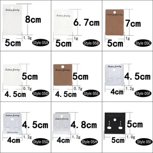 Assorted paper jewelry display cards for earrings and studs with specific dimension data