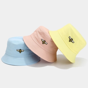 Bucket Hat Cotton Bee Embroidery Sun Protection Breathable Outdoor Casual Fishermans Cap For Women Men