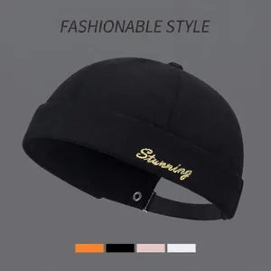 Bonnet Docker Rétro Sans Bord Coton Broderie Lettres Ajustable Streetwear Unisexe À La Mode