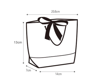 Technical drawing showing detailed dimensions for the white ribbon gift paper bag