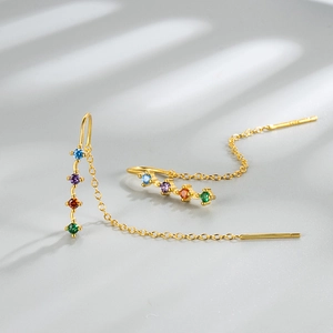 Boucles d'oreilles pendantes en argent S925 doré avec zircons colorés et ombres élégantes
