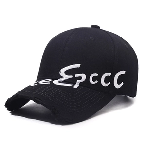 Vintage black cotton baseball cap with Epccc 3D embroidery and distressed brim details