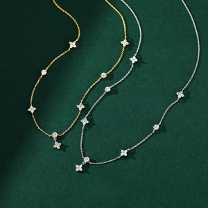 925 Sterling Silver Clover Pendant Necklace For Women Elegant Zirconia Flower Tassel Clavicle Chain Light Luxury Jewelry Gift