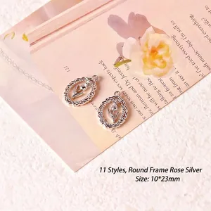 Detailed macro of vintage rose silver tulip charms for handmade earrings, 10x23mm