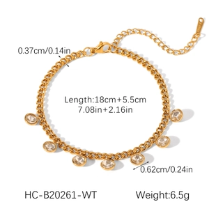 Detailed view of gold stainless steel bracelet showing lobster clasp and dimensions
