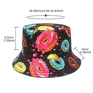 Bob réversible avec motifs de donuts colorés, tour de tête 56-58cm, idéal pour l'extérieur