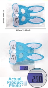 Detailed blue glitter bunny felt mask with dimensions 12.48 by 8.31 inch and 25g weight