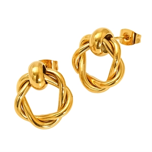 Polished 18k gold plated stainless steel double layer spiral knot earrings for women