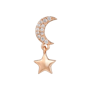 Elegant rose gold star and moon stud earrings with sparkling cubic zirconia pavé