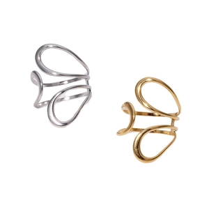Polished stainless steel adjustable hollow ring set in gold and silver finishes