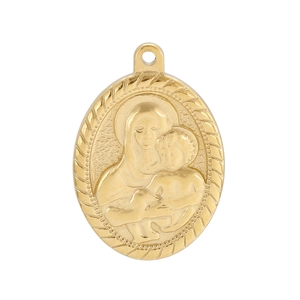 Vintage gold oval Virgin Mary pendant necklace in polished stainless steel