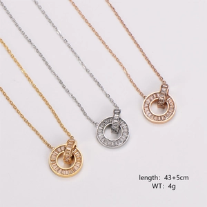 Interlocking Double Ring Pendant Necklace 304 Stainless Steel Zircon Inlaid Minimalist Jewelry For Women Elegant