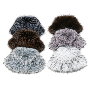 Faux fox fur thick gradient bucket hats for women in six assorted winter fashion colors