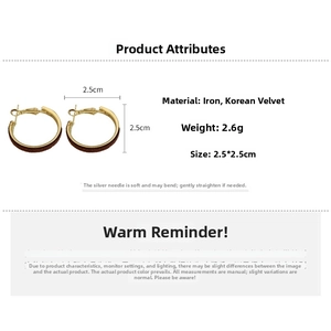 Detail view of brown velvet hoop earrings with S925 silver needle specifications