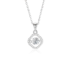 Sparkling S925 sterling silver heartbeat necklace with floral moissanite pendant