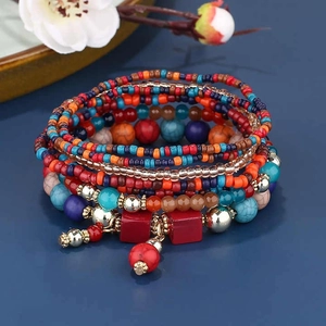 Alloy Seed Beads Multi-layer Bracelet Bohemian Ethnic Style For Women Colorful Summer Beach Jewelry Accessory