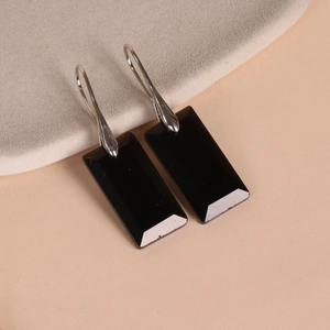 Geometric Rectangular Natural Stone Drop Earrings For Women Copper Gold Silver Plated Hook Amethyst Rose Quartz Dangle Jewelry