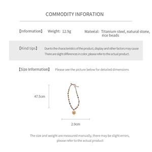 Detailed size specifications for titanium steel sun necklace with natural stone and rice beads