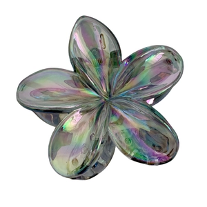 Iridescent flower shark clip hair claw with holographic gradient finish for beach hair