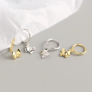 Minimalist S925 sterling silver butterfly hoop earrings in gold and silver finish