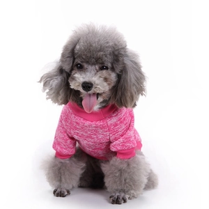Detail eines rosa gestrickten Hundepullovers mit weichem Fleece und Rundhalsausschnitt