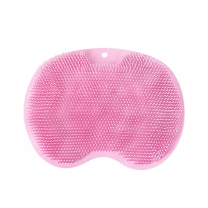 Pink silicone bath brush for back scrubbing and foot massage with hanging hole