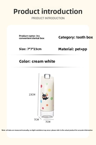 Vue détaillée des dimensions et du motif de chat sur l'étui à brosse à dents portable