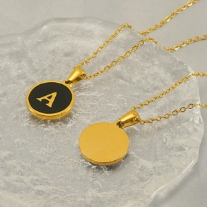 Classic golden round 26-letter A necklace with minimalist stainless steel design