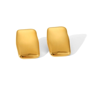 Detailed macro view of 18K gold-plated stainless steel rectangular earrings with polished finish