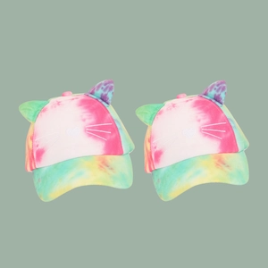 Tie-dye kids baseball cap with cat ears and heart embroidery for sun protection
