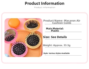 Foldable macaron hairbrush with mirror in pink and beige, weighing only 33.5g