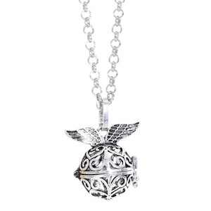 Vintage silver locket necklace with open wings design for essential oils and perfume