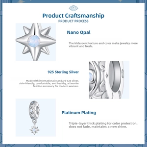 Detail of 925 sterling silver opal star charm with three-layer platinum plating