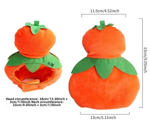 Size chart showing width, height and neck circumference for the pet persimmon hat accessory