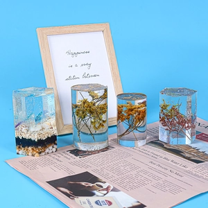 Detailed set of cylindrical and hexagonal resin molds featuring dried flowers and sea shells