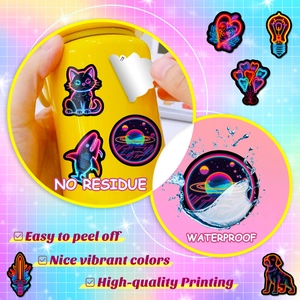 Neon style waterproof aesthetic stickers for laptop with no residue feature
